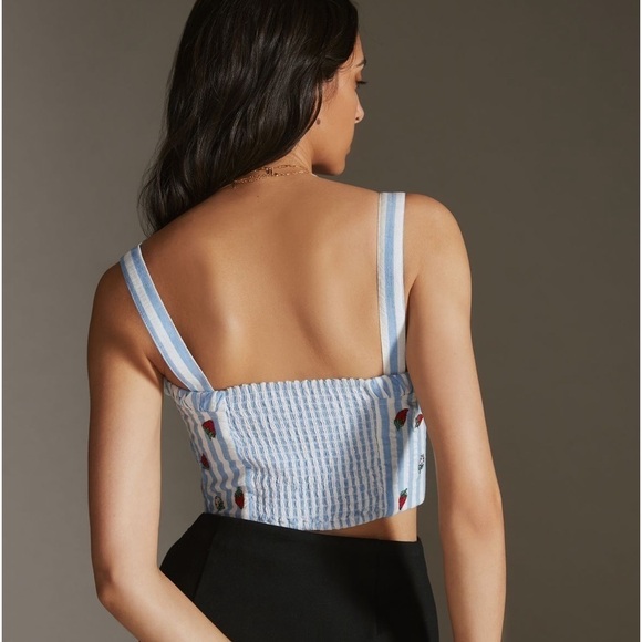ANTHROPOLOGIE Maeve Striped Strawberry Embroidered Cami Blue White Tube Top NEW - Picture 4 of 9